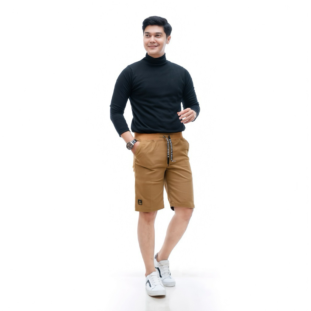 PJR HW - Celana Chinos Pendek Pria Bahan Tebal Stretchy Melar Tidak Nerawang