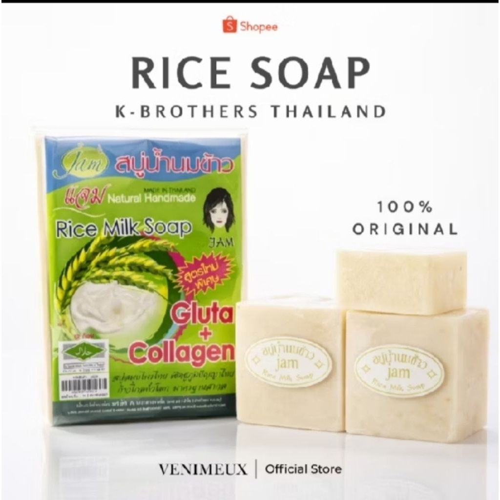 12pcs Sabun Beras Thailand Original JAM - Mencerahkan Kulit, Gluta + Collagen, Aroma Wangi