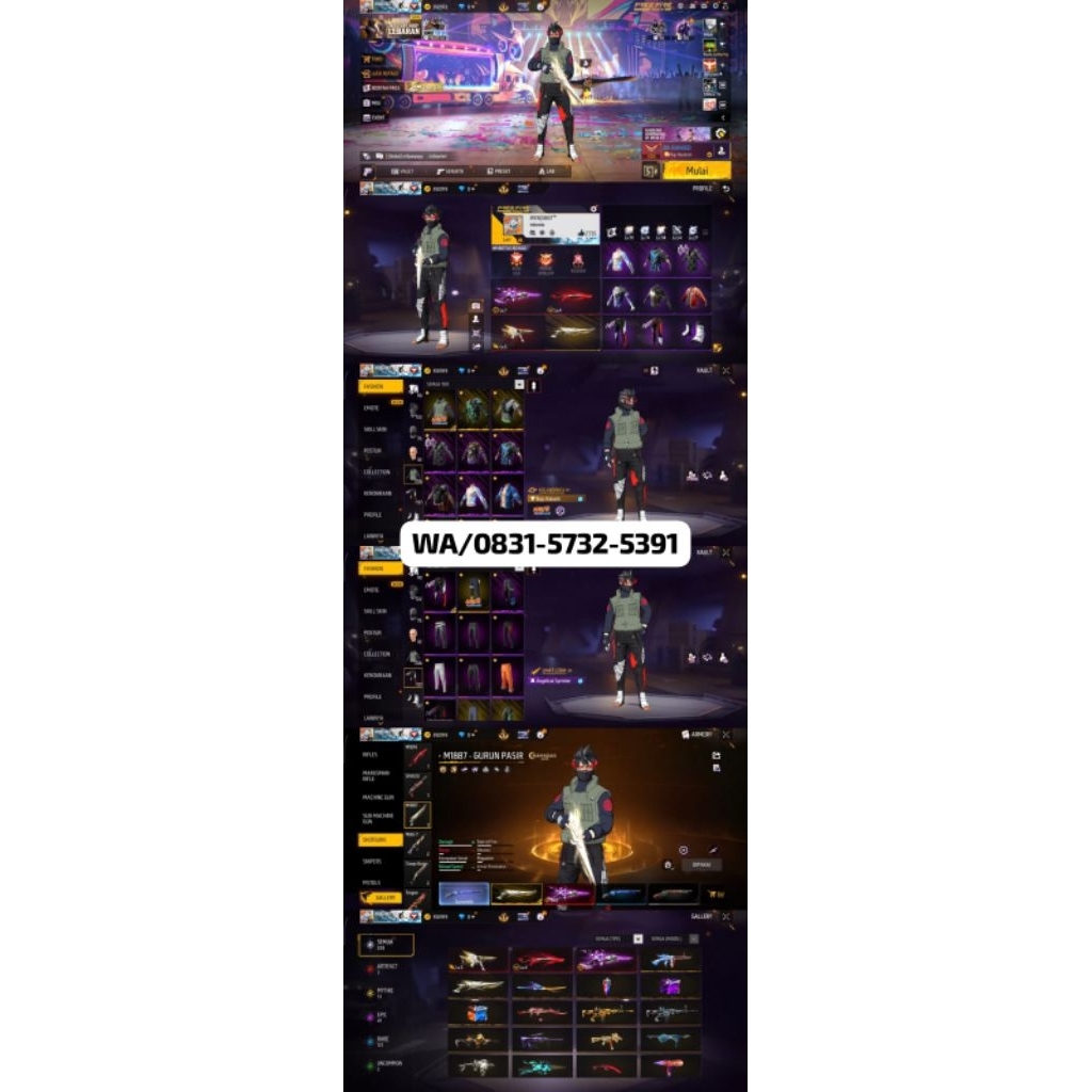 AKUN FF SULTAN-LEVEL TINGGI, SKIN LENGKAP READY AKUN FF MURAH-BAGUS FULL SKIN