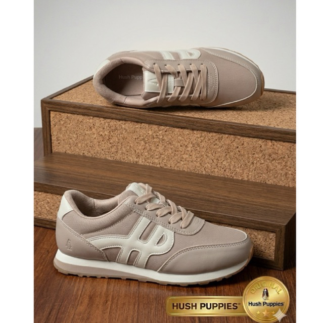 NEW Sepatu Sneakers Hush Puppies Olivine Leather Warna Warm Taupe dan Pink Sepatu Hush Puppies Camil