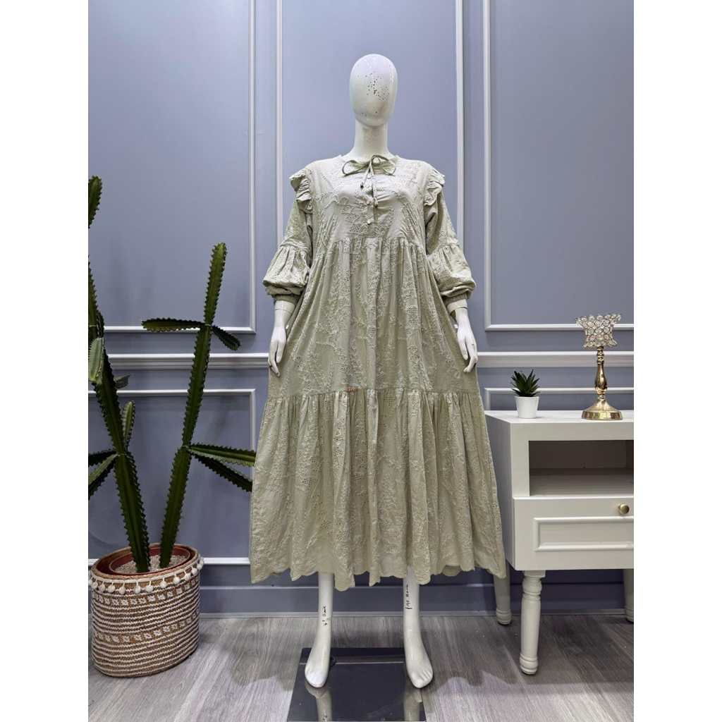 Midi dress Salvina.ys ori Bordir motif daun