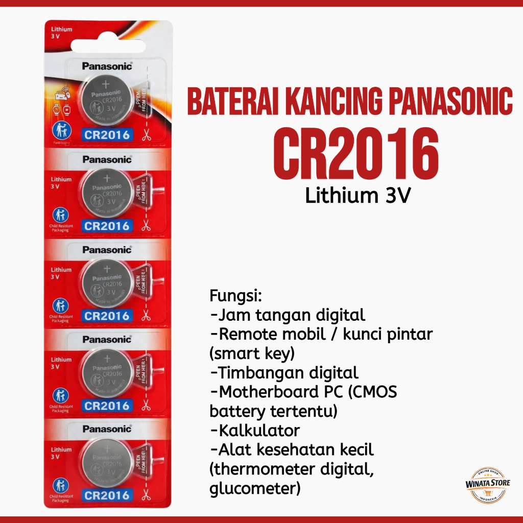 100% Original Baterai Koin / Kancing Panasonic CR2016 3V Lithium