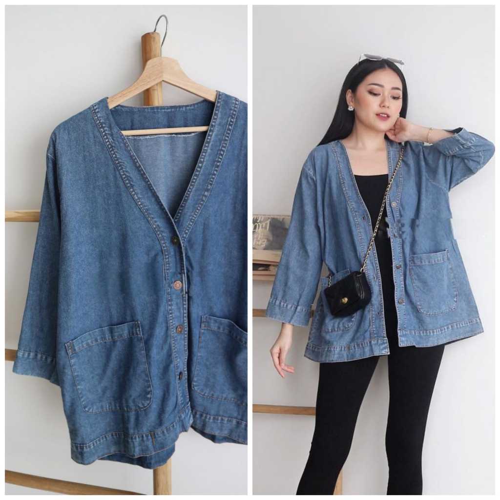Uxuclo Blazer Denim Kancing Aktif / Blazer denim Wanita