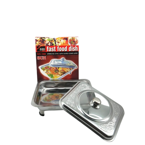 Tempat Saji Prasmanan Stainless Tutup Corak Kombinasi Kaca Mewah Fast Food Dish Prasmanan / Tempat S