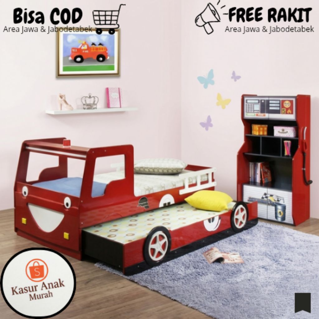 Tempat Tidur Anak Motif Mobil Mobilan, Kasur Murah Karakter 2 Tingkat