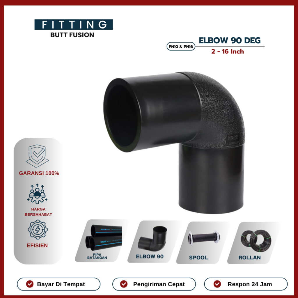Elbow Pipa Hdpe 90* Ukuran 4 Inch 110 mm - Fitting Elbow/Knee HDPE Butt Fusion