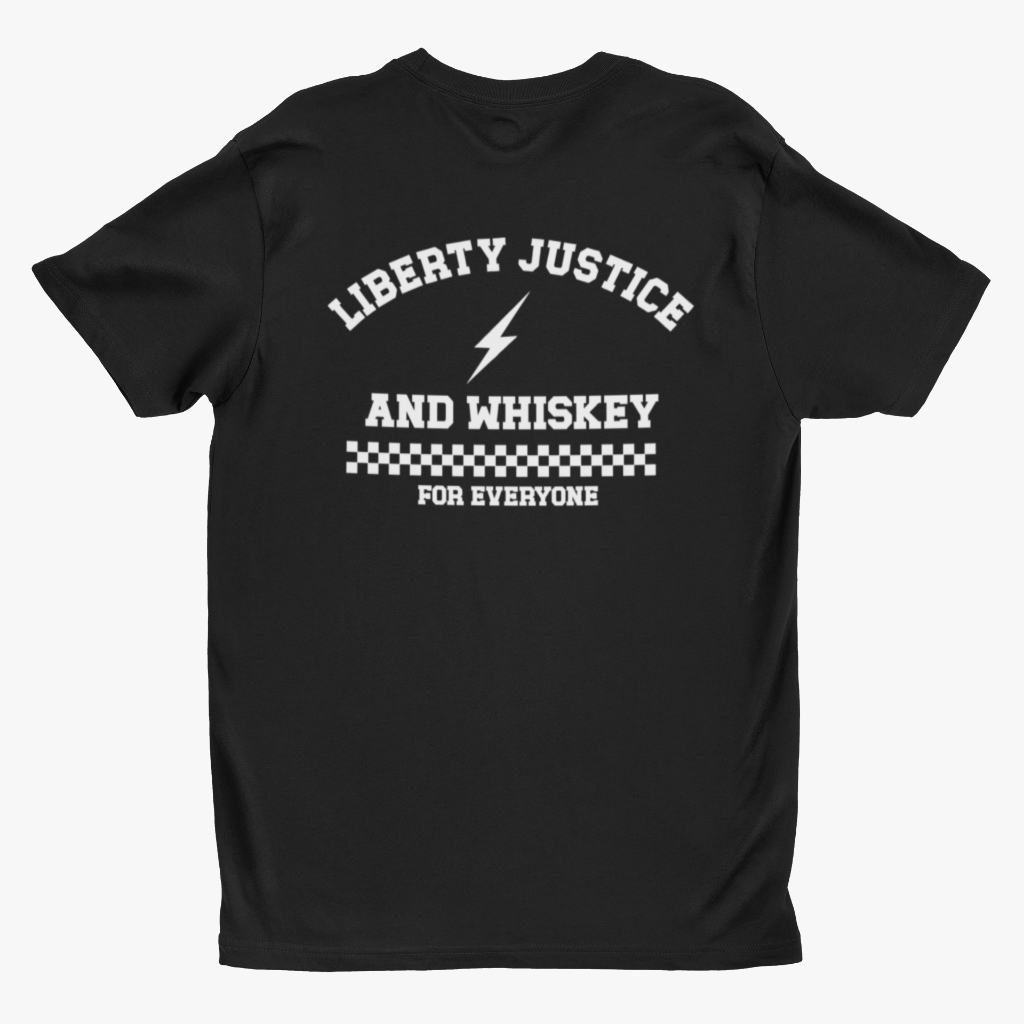 Kaos Vintage Retro Liberty Justice Whiskey for Everyone