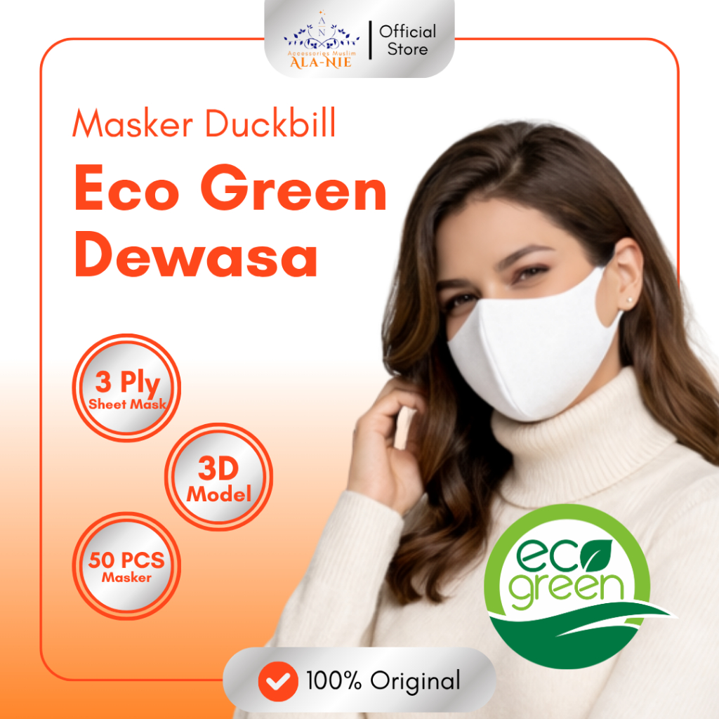 Masker Duckbill Dewasa Eco Green 1 Box isi 50pcs Premium Alanie