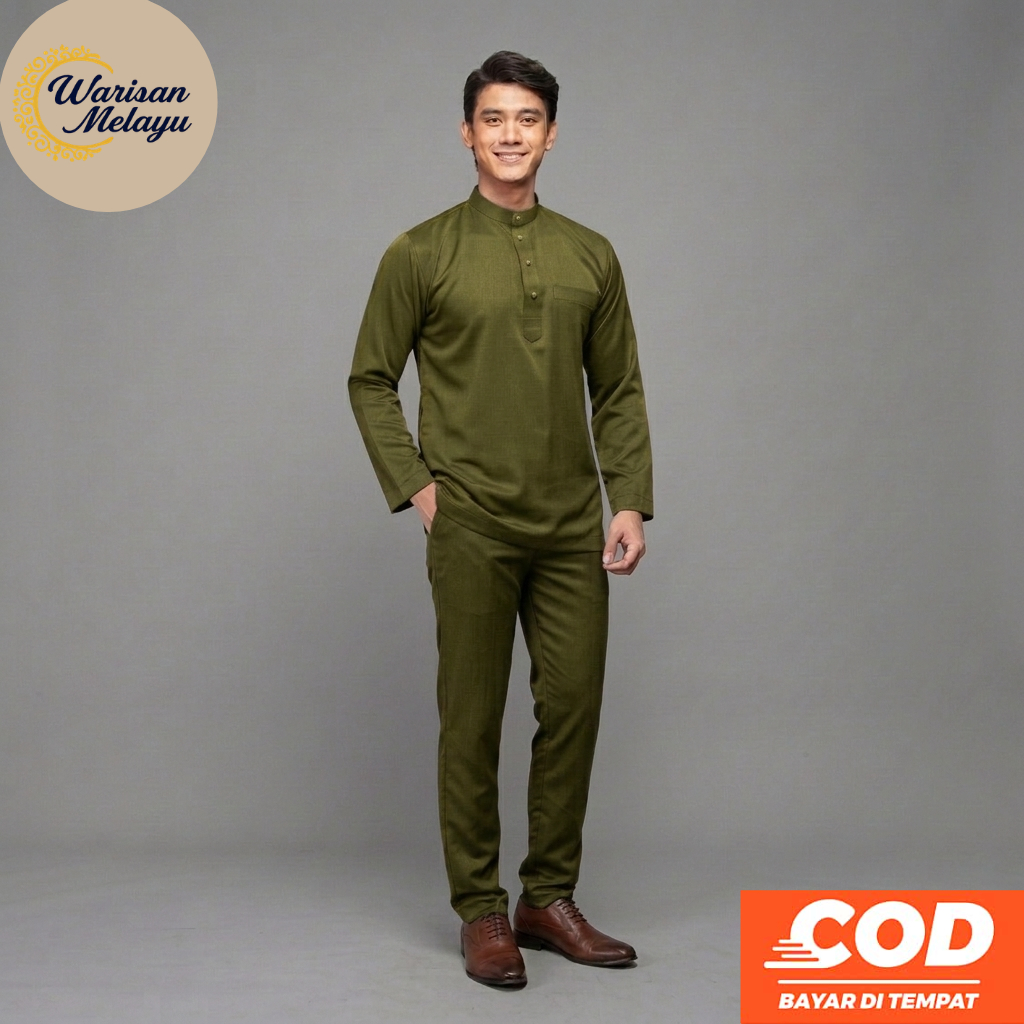 Baju Melayu Pria Setelan Koko Muslim Modern Bahan Katun Toyobo Satu Set Pakaian Kurta Cekak Musang T