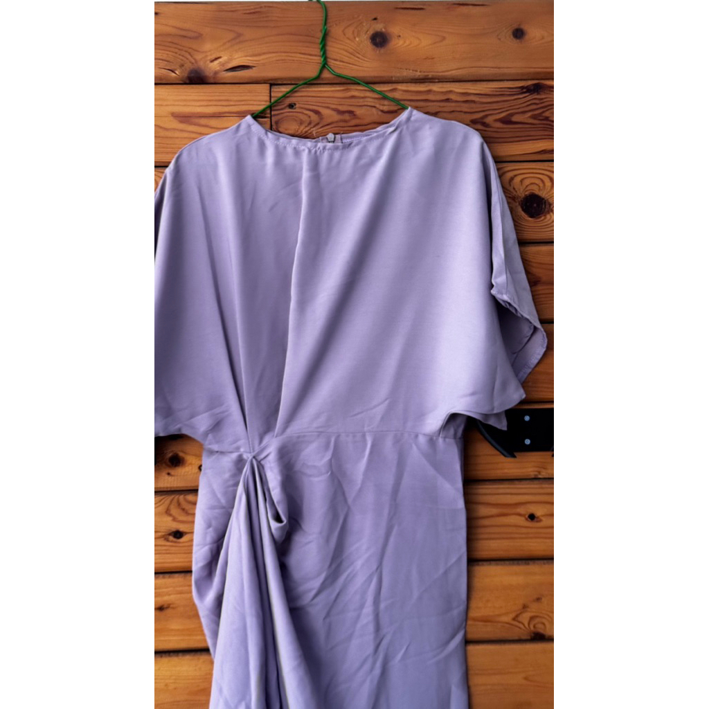 NEW Dress Wanita Midi Drapery Elegan Warna Lilac | LD 100 Pinggang 75 | Formal Party Dress