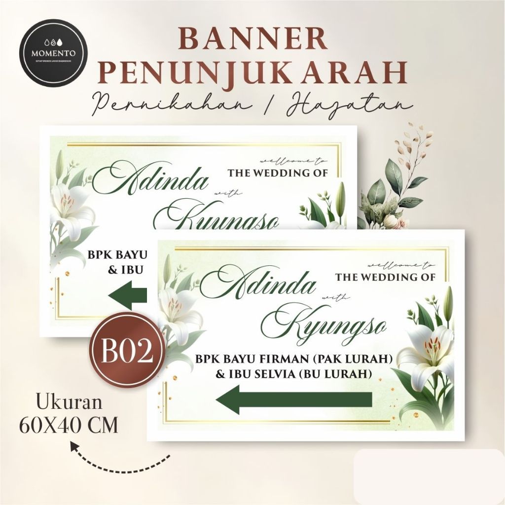 Banner Penunjuk Arah Nikahan/Hajatan - Banner Spanduk Custom tanpa PO 60 x 40 Cm