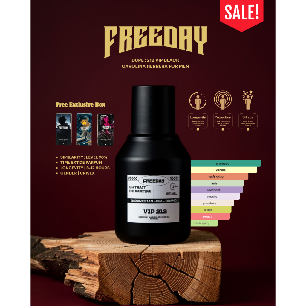 FREEDAY VIP 212 EXTRAIT DE PARFUM 35ML FREE BOX BISA COD