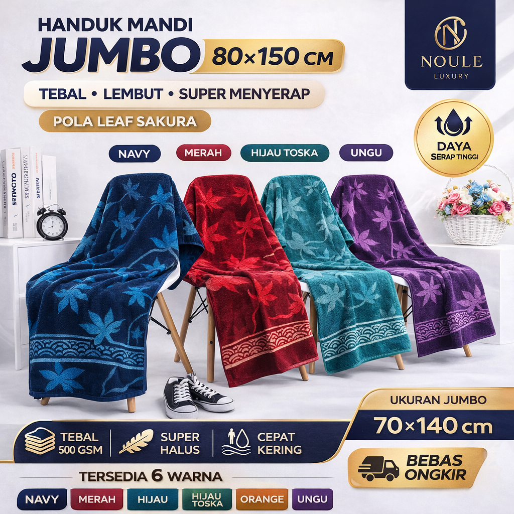 Handuk Jumbo 80x150 - Handuk Mandi - Handuk Tebal - Handuk - Handuk Bunga Sakura