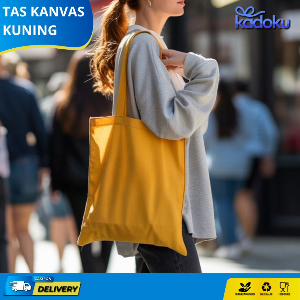 Tas Tote Bag Kanvas Premium Kuning 6oz /  Tas Selempang Totebag CanvasTote bag Lucu Kekinian