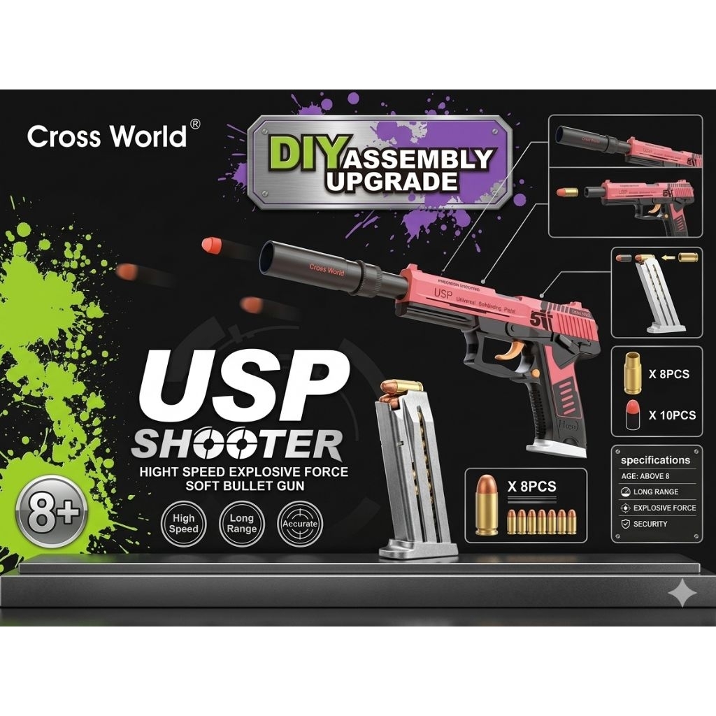 Mainan Tembakan USP Shooter Eva Softbullet