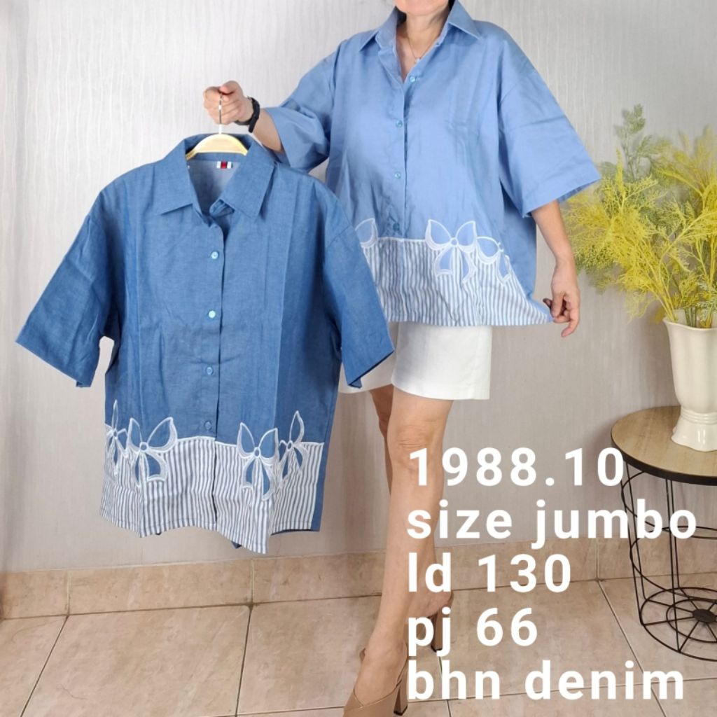 Kemeja wanita casual pita garis jumbo