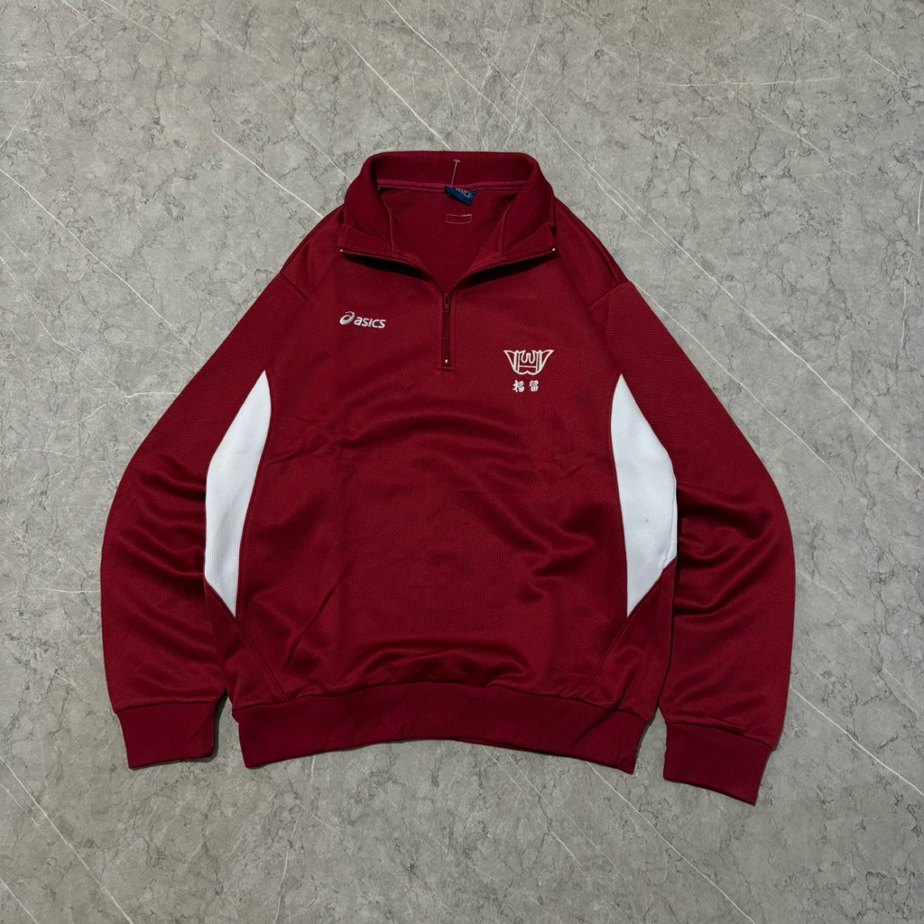 asics maroon halfzip tracktop jacket size M boxy