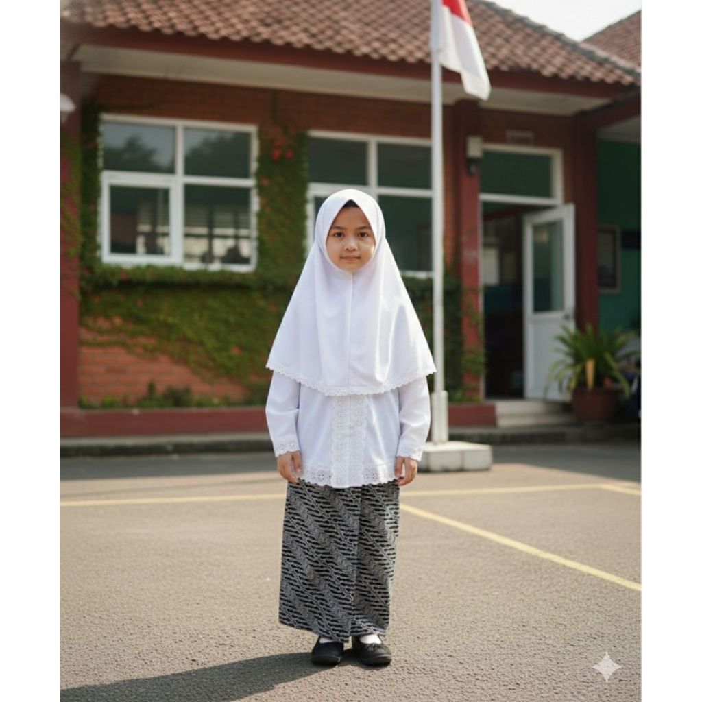 Setelan Kebaya Anak Sekolah TK SD SMP SMA Putih Merah Hijau Hitam Baju Adat Sunda Encim Oneset Perem