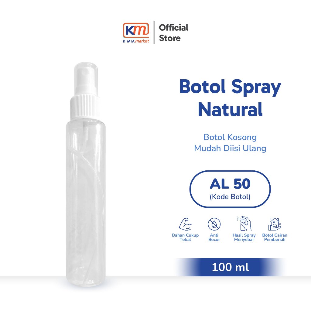 Botol Spray 100ml plastik natural AL50 / Botol Kemasan Ulang / Wadah Spray Mini / Kemasan Plastik Sp