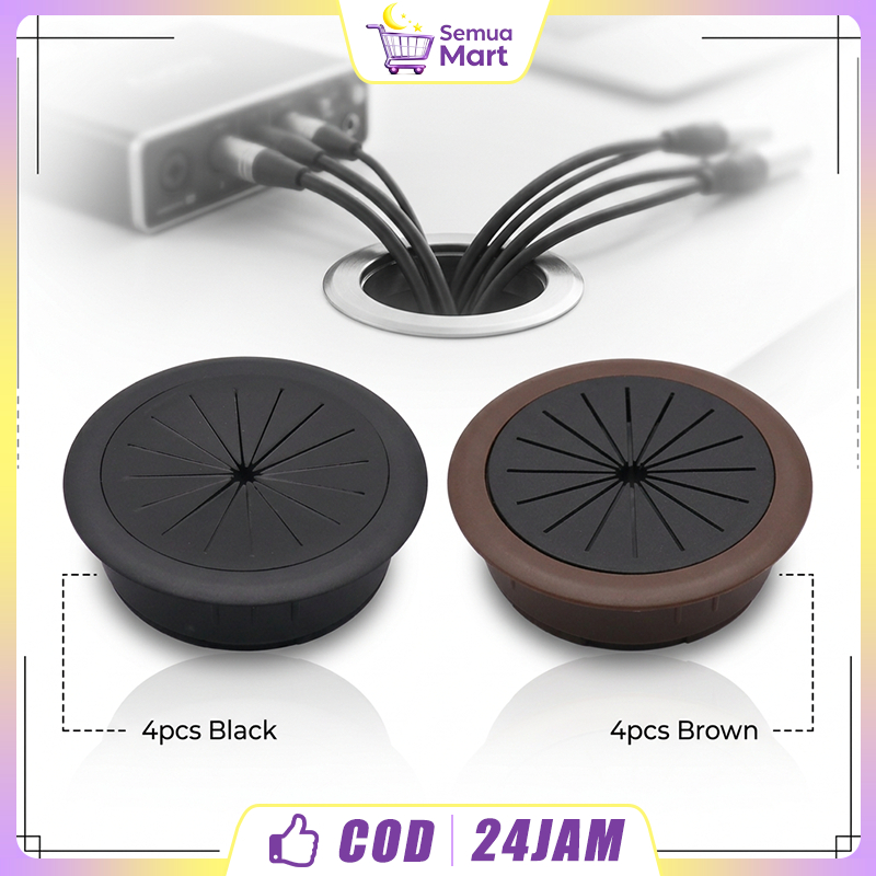 Tutup Gromet Lubang Kabel Meja 4 Pcs Bahan Silikon Karet 60mm Tutup Meja Kabel Meja Komputer Hitam
