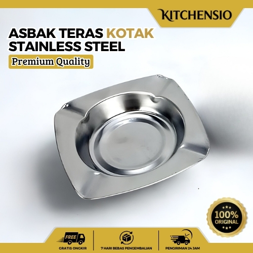 KITCHENSIO - Asbak Rokok Stainless Kotak Persegi Anti Karat Asbak Teras Cafe Tempat Abu Rokok Besi K