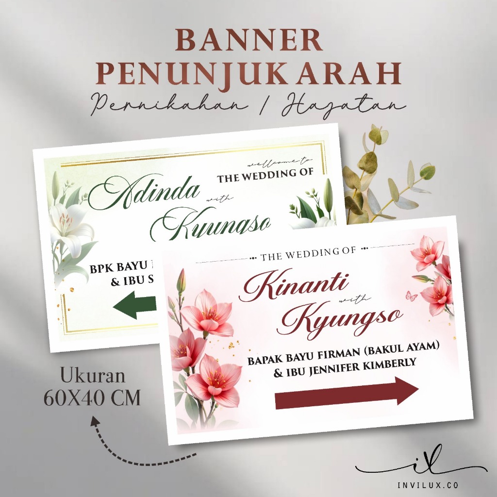 Custom Banner Petunjuk Arah Wedding/ Hajatan Bahan Flexy China Fleksibel Tahan Air Cocok Untuk Outdo