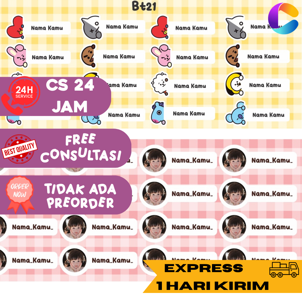 Sticker Nama Anak Buku Mata Pelajaran Sekolah Tempat Pensil Misting Kotak Bekal Botol Bahan Vinyl Gl