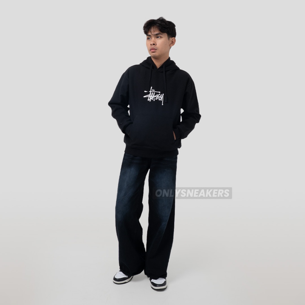STUSSY BASIC APPLIQUE BLACK HOODIE