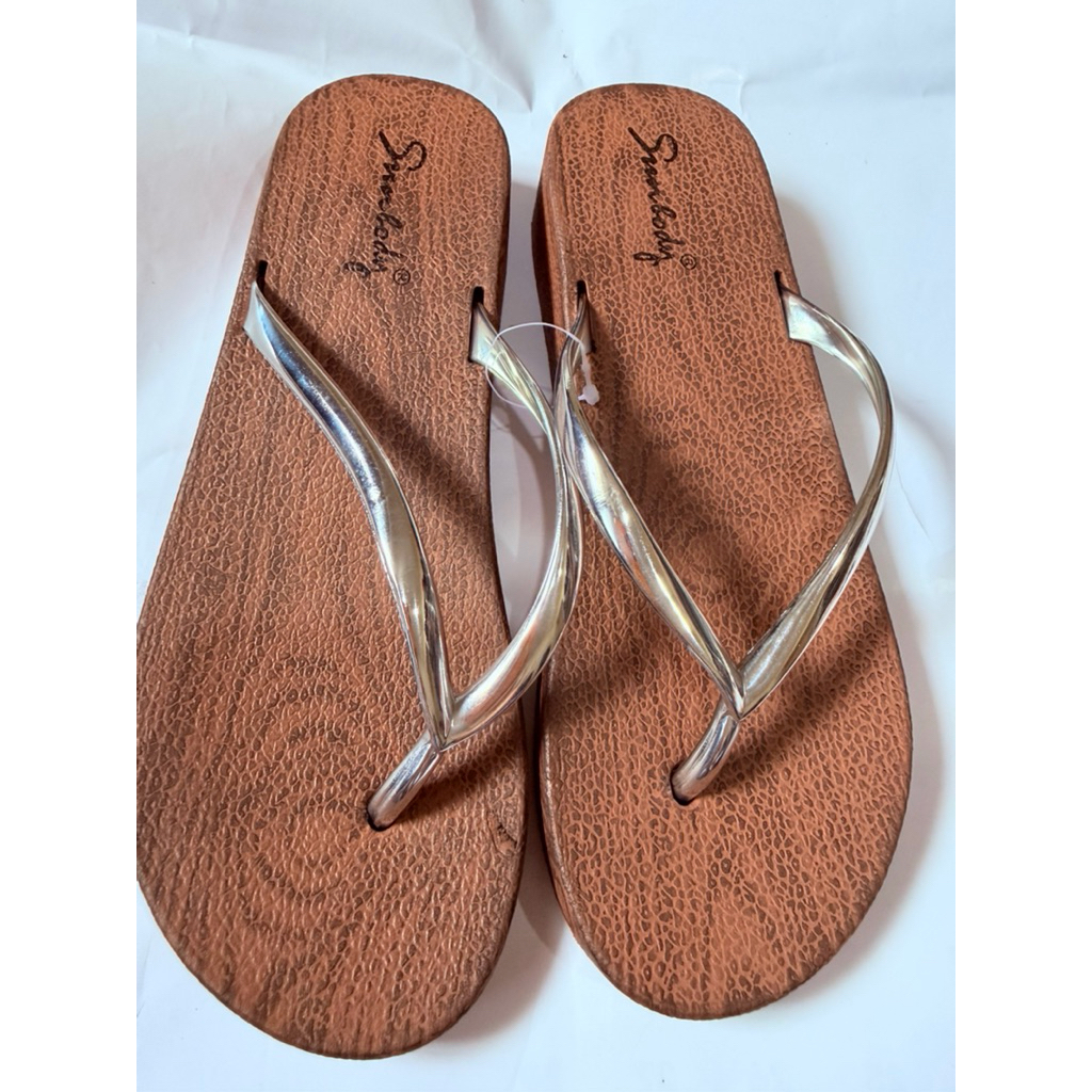 Sandal Jepit wedges Wanita Sunbody Anti Slip Ringan - Sandal Rumah Cewek Trendy Tali warna silver Ti
