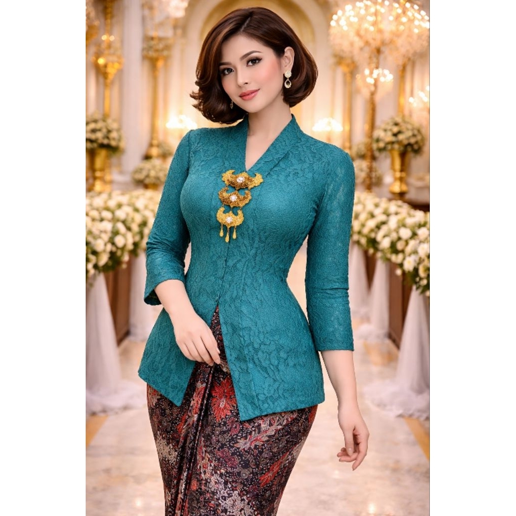 KEBAYA MODERN KEBAYA KARTINI MODERN BROKAT SEMI PRANCIS LAPIS FULL FURING KATUN KANCING DEPAN LENGAN