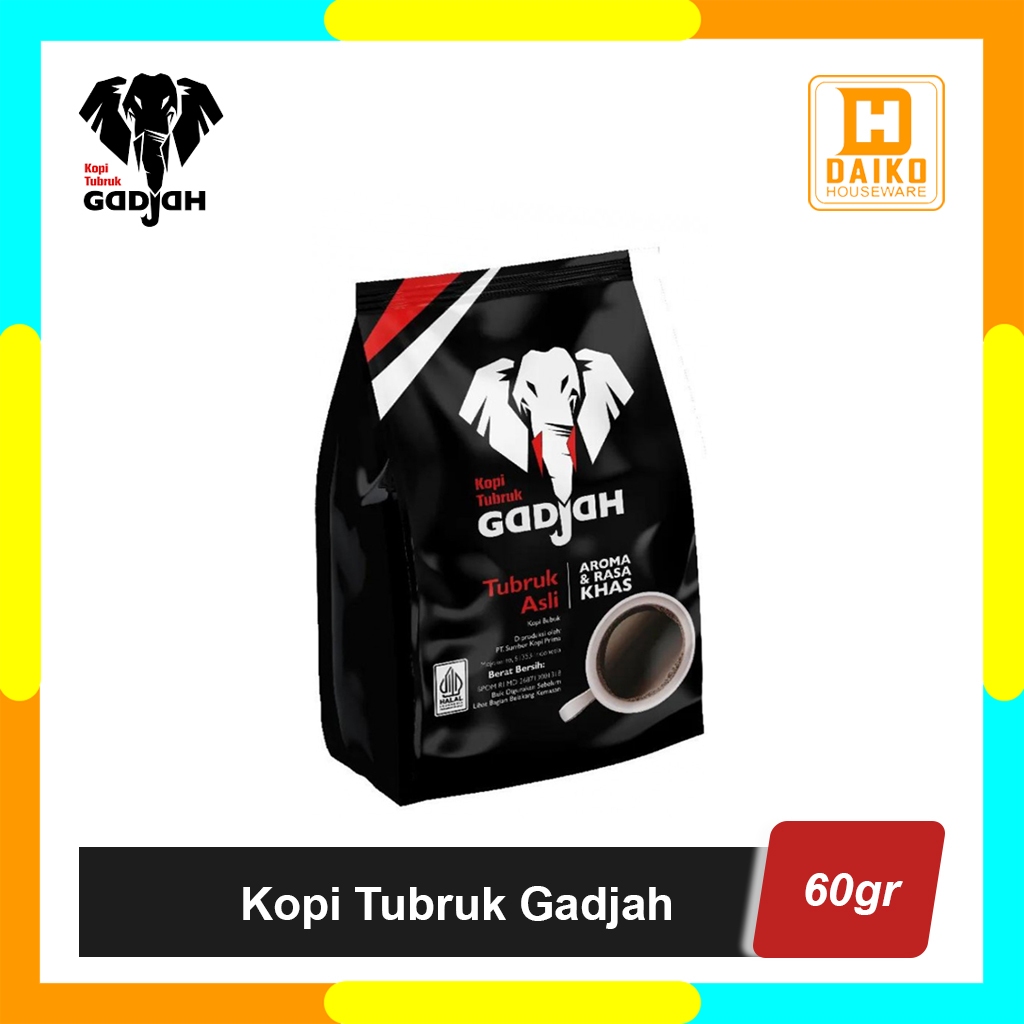 Kopi Tubruk Gadjah Asli Pouch 60g - Kopi Gajah Bubuk Tanpa Gula 60 gram