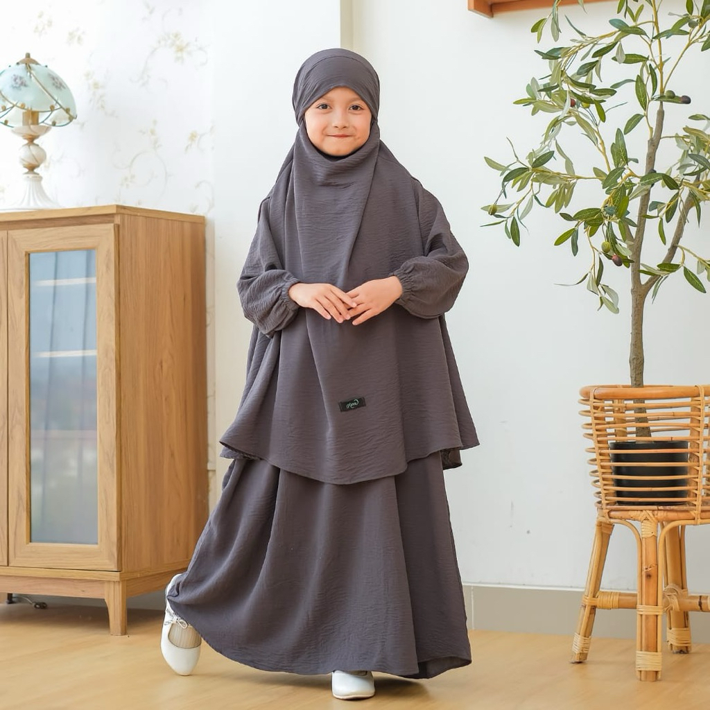 ATHALLAH OFFICIAL Baju Gamis Anak Perempuan full Set Cadar Baju Muslim Anak Syari NadaSet Gamis anak