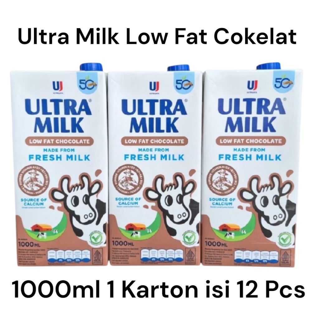 Susu Ultra Milk Low Fat Cokelat 1000ml 1 Karton isi 12 Pcs