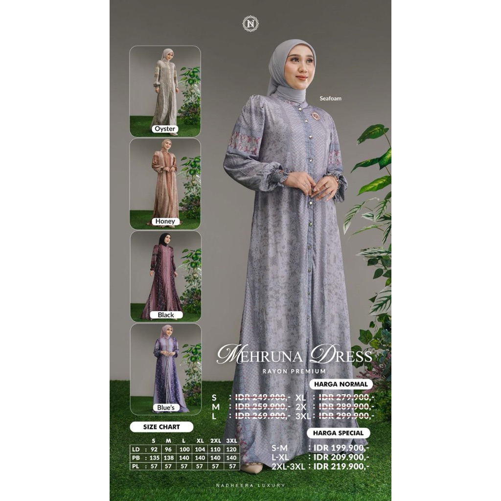 BISA COD - MEHRUNA DRESS/MIDI GAMIS MEWAH DRESS MOTIF BY NADHEERA LUXURY-INAYAH HIJAB