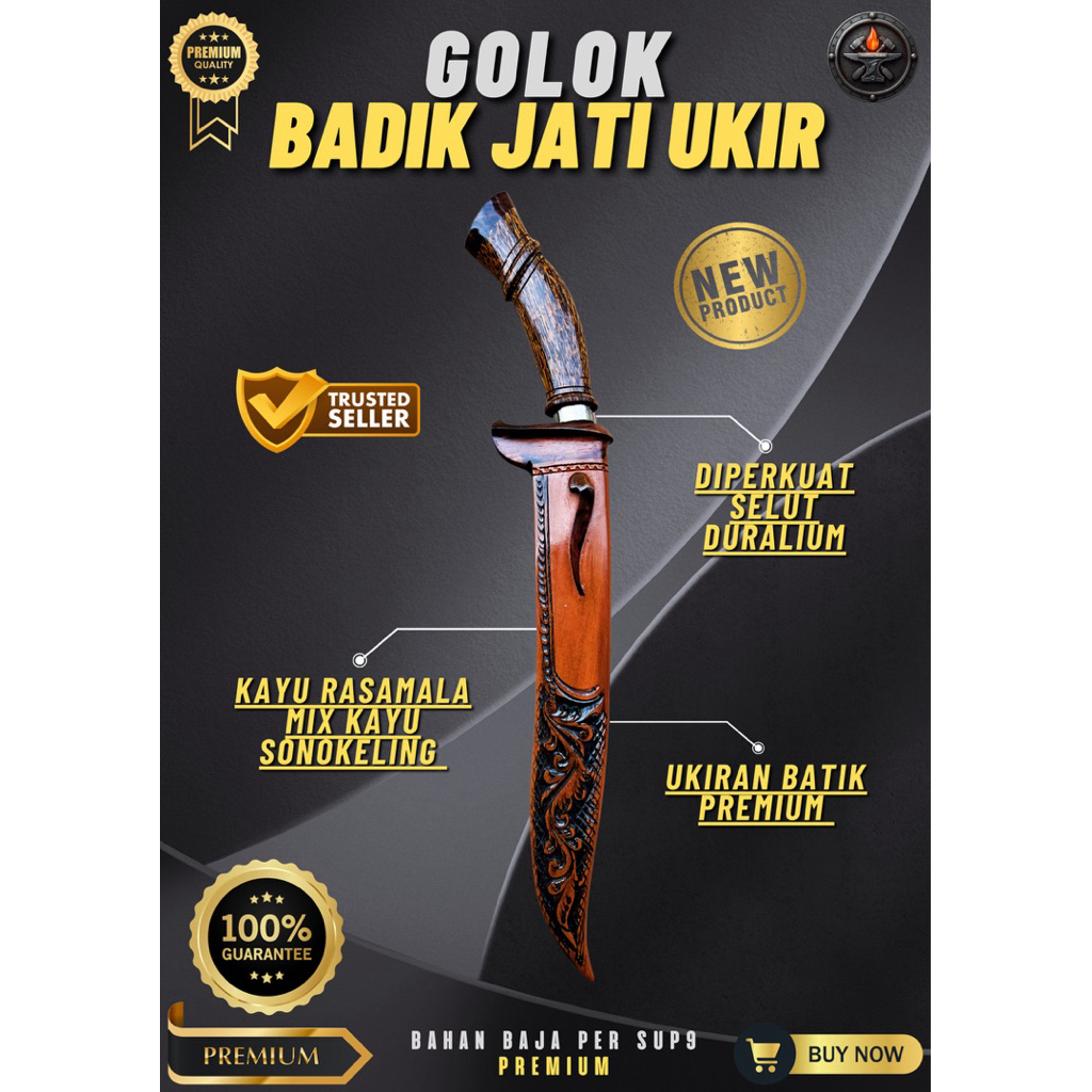 [PANDAI BAJA] GOLOK KEBUN BADIK JATI UKIR GOLOK BAJA SUPER TAJAM Bahan Baja Per SUP9 Asli Original
