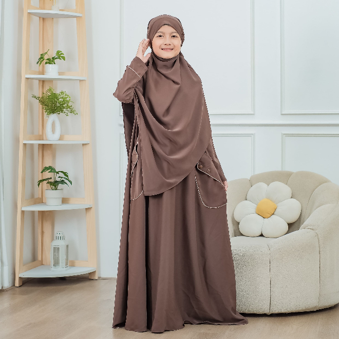 Gamis Anak Perempuan Abaya Set Frenshkhimar Syar'i Anti UV//Set Hijab Bercadar//Warna Hitam,Coklat,k