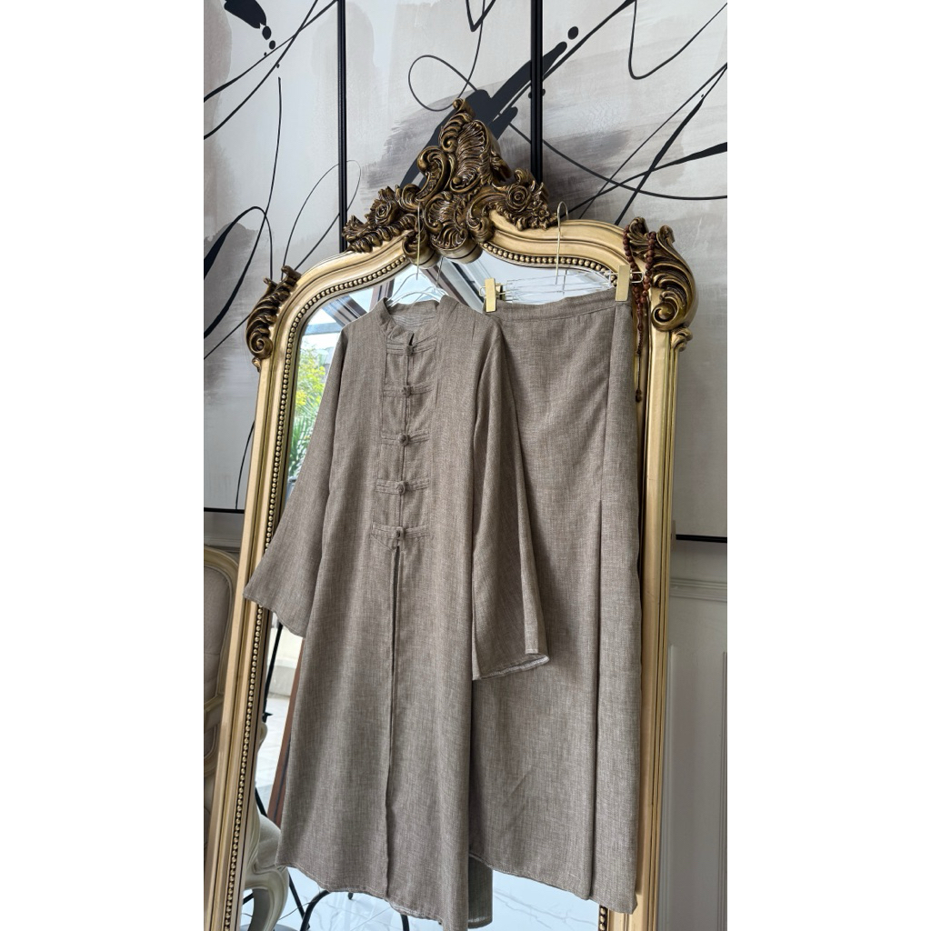 Vella Tunik (HANYA TUNIK) Cheongsam Linen Kondangan Basic Muslim Wanita Atasan Tebal