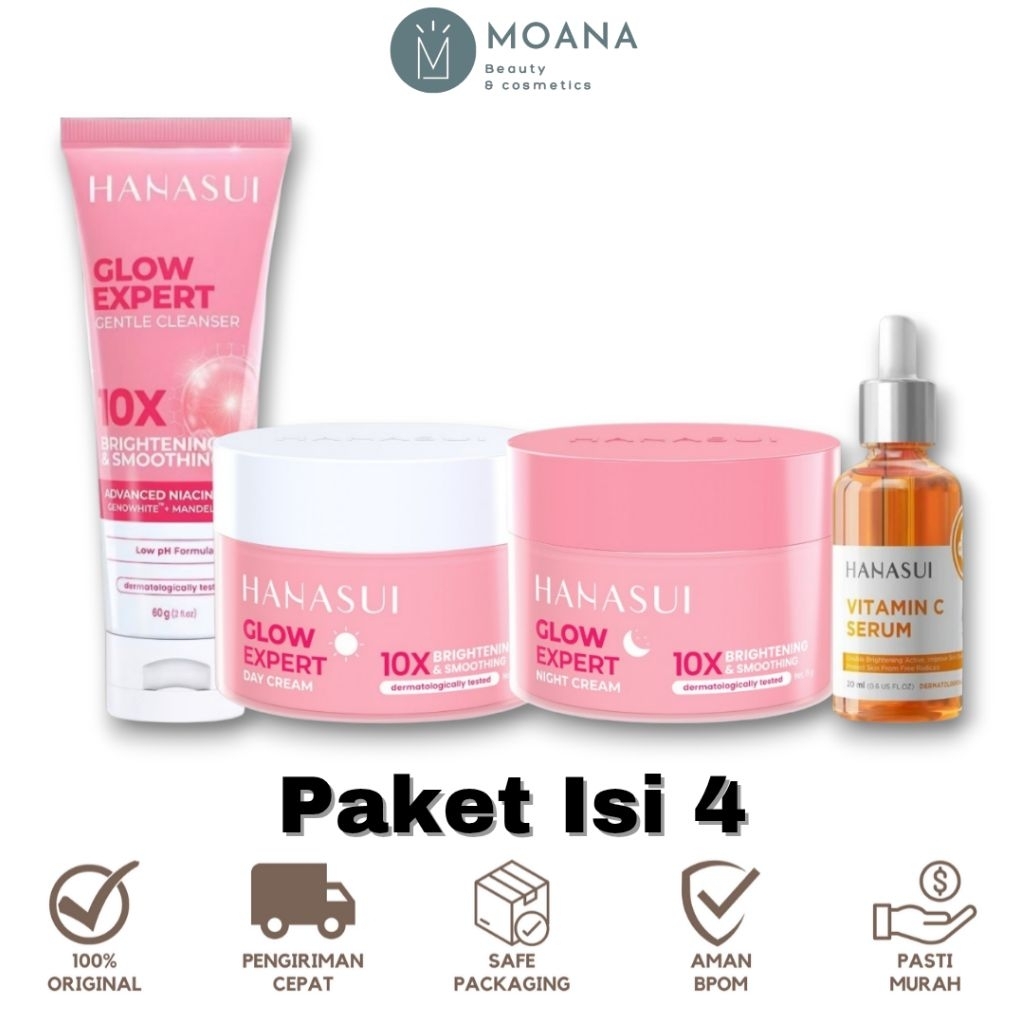 [ISI 4] Hanasui Paket Glowing Series | Face Wash + Day Cream + Night Cream + Serum | Mencerahkan Glo