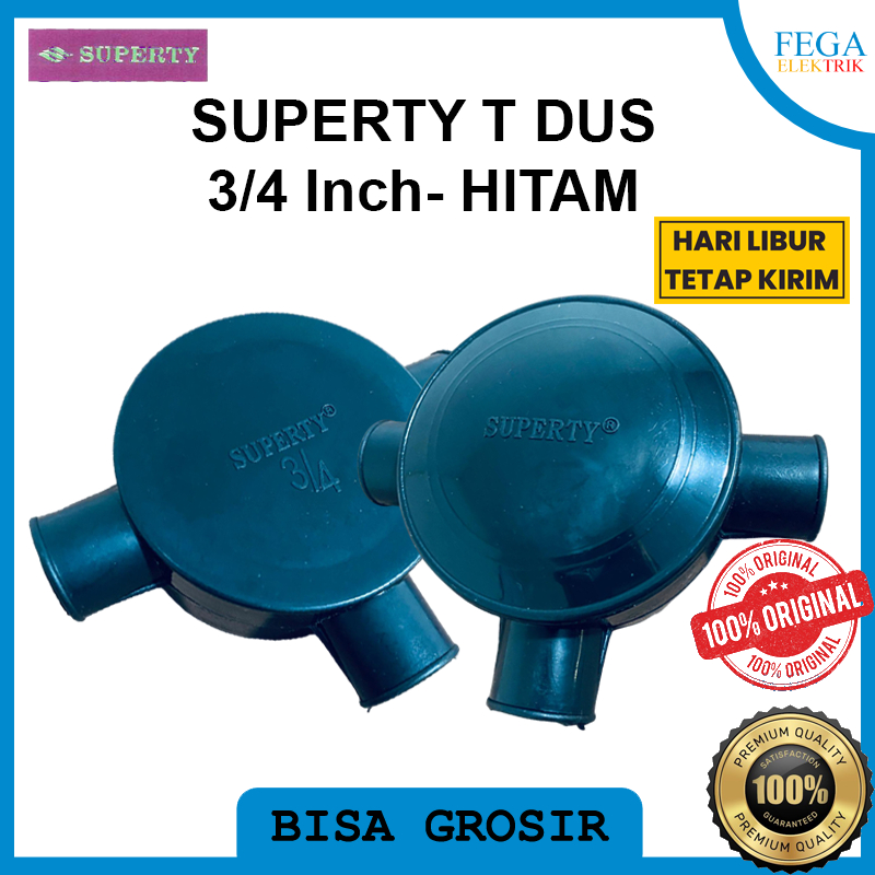 Superty T Dus 3/4 Inch Hitam – TDUS 3 Cabang Besar untuk Pipa Listrik 20mm