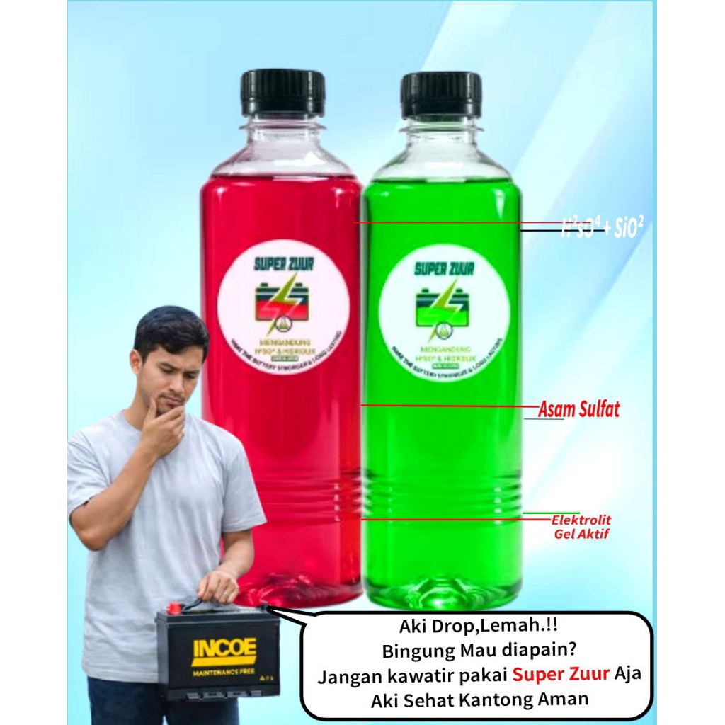 Jual Air Aki Zuur Accu Zuur Super Zuur gel Khusus repair perbaikan aki kering & basah