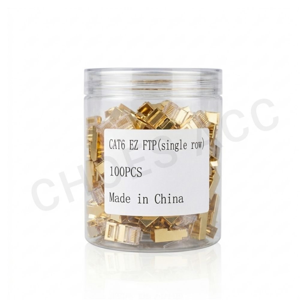 Konektor RJ45 CAT6 EZ FTP Shielded Metal 100pcs - RJ45 Cat6 Anti Gagal Gold Plate