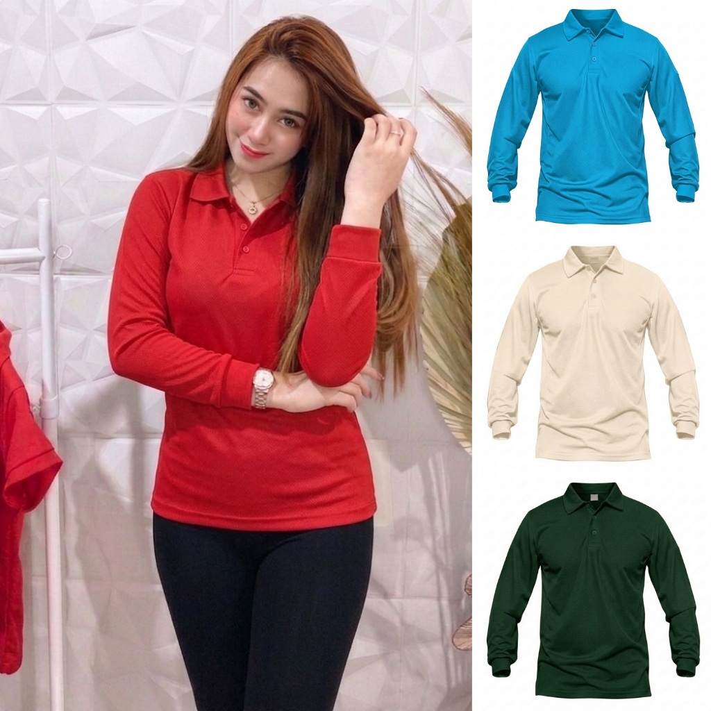 Kaos Polo Kerah Wanita Lengan Panjang Bahan Adem Dan Nyaman Desain Polos Cocok Kegiatan Sehari-Hari