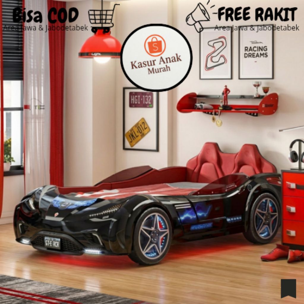 Ranjang Karakter Mobil Anak Minimalis , Tempat Tidur Single Kayu Solid