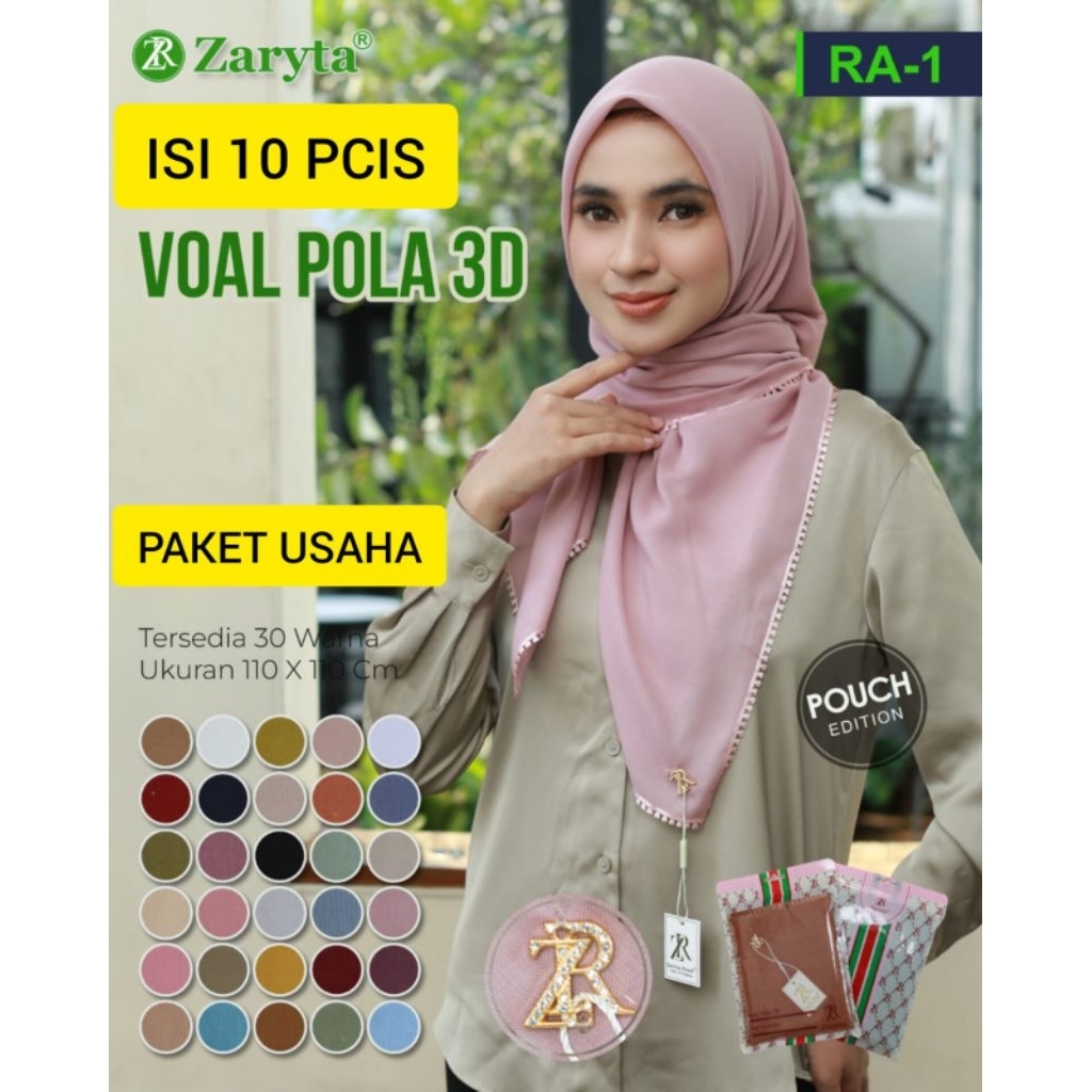 Hijab Voal Segi Empat Warna Olive Vintage Motif Polos