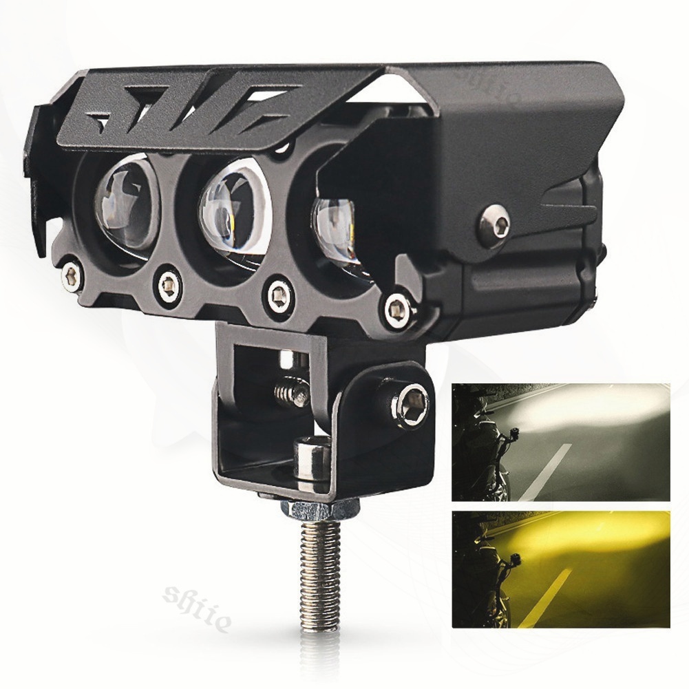 Sorot Laser 3 Mata Super Terang, Tembus Hujan Lampu Tembak Motor Mobil Terbaik, Cahaya Ganda Kuning 