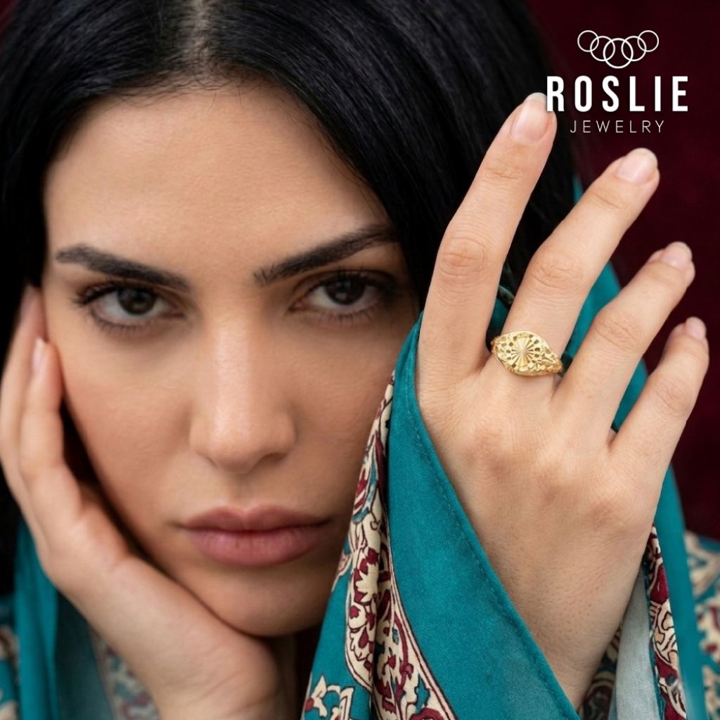 Cincin Dubai Ukir Oval Bold Gold (One Size / All Size) Tidak Mudah Karat - Roslie Jewelry
