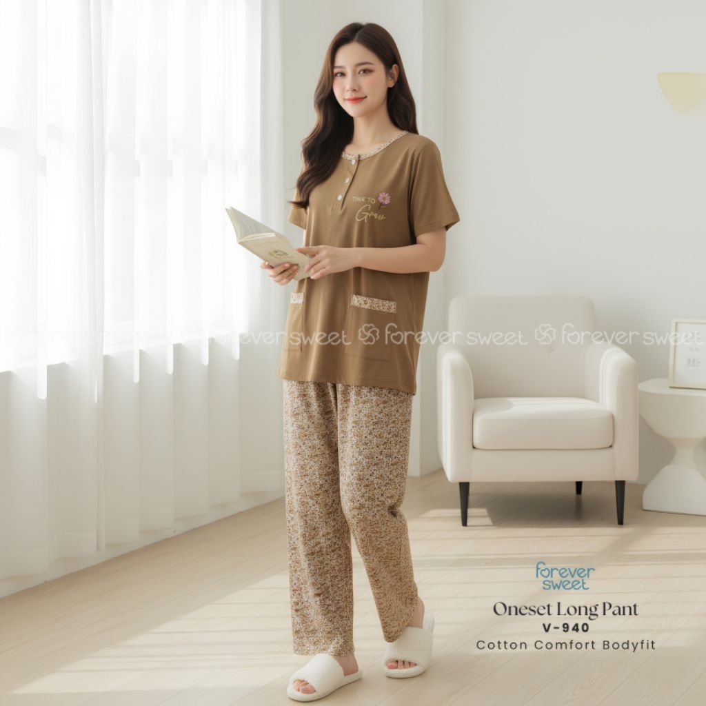 FOREVER SWEET | Oneset Baju Tidur Babydoll Setelan Piyama One Set CP Celana Panjang Bodyfit Body Fit