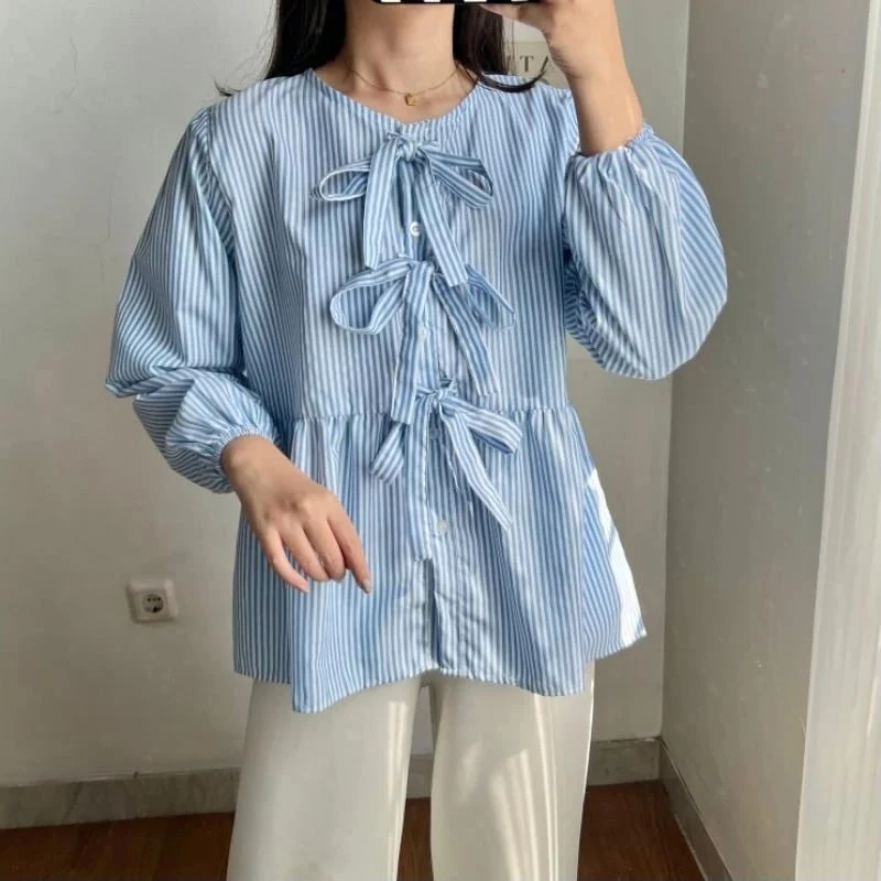ANB - ZJD AYIE BLOUSE / ATASAN WANITA DEWASA MOTIF GARIS GARIS MODEL KEKINIAN / BLOUSE / BLUS / BLOU