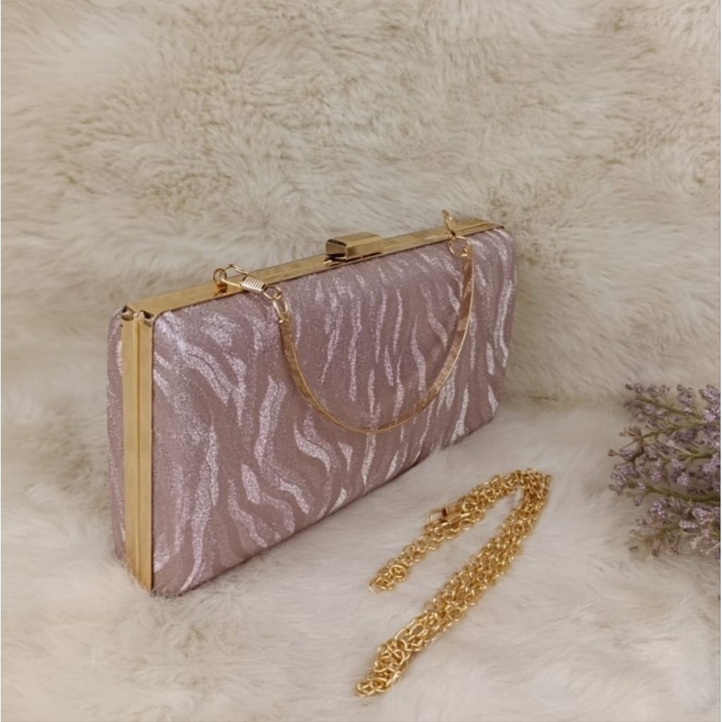 Tas Clutch Elgan Party Bag Mewah #Jx20651 Black Silver Gold Champ