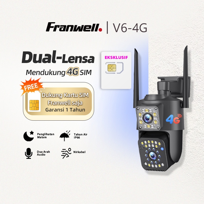 CCTV 4G Dual Lens Outdoor Tanpa WiFi Tetap Online Gratis SIM Pantau Rumah Audio 2 Arah Tahan Hujan